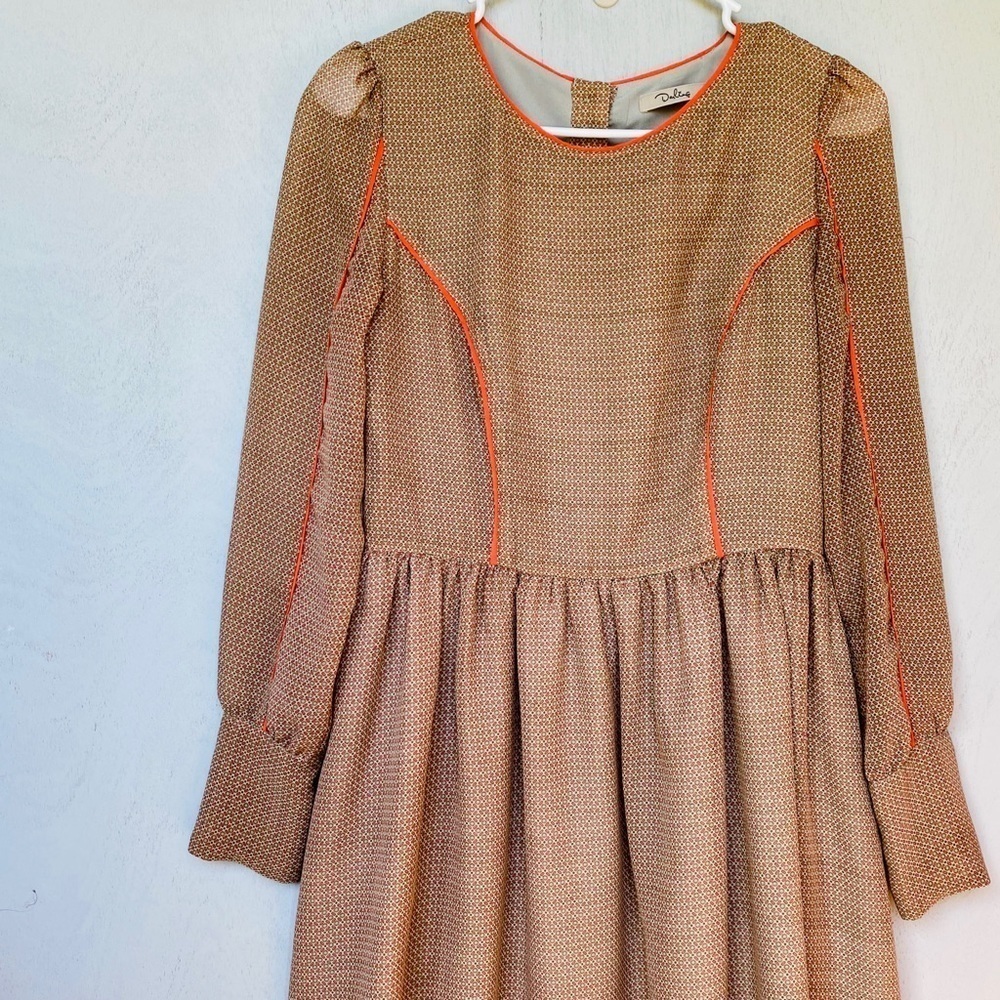 Darling Orange Boho 70s Retro Long Sleeve Dress - Picture 2 of 7